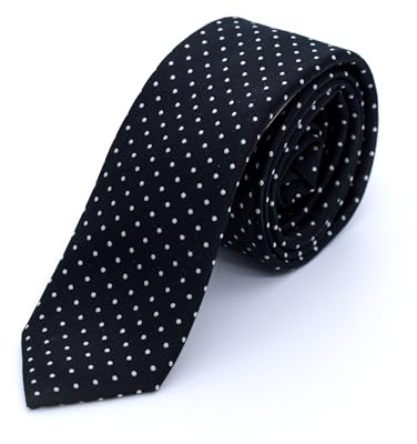 akzente Herren Krawatte Seidenkrawatte 100% Seide 6cm gepunktet Anzug Hochzeit Business schwarz-weiss