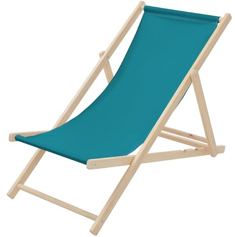 ECD Germany Liegestuhl klappbar, Petrol, aus Holz, Sonnenliege mit 3-Fach Verstellbarer Rückenlehne, Strandliege bis 120kg, Gartenliege, Strandstuhl wetterfest, Relaxliege für Garten Balkon Terrasse