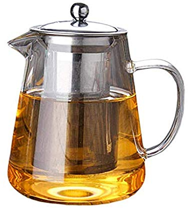 BSTCAR Tetera de cristal de borosilicato con colador y tapa de acero inoxidable, tetera de flores y hojas sueltas, 450 ml/750 ml/950 ml