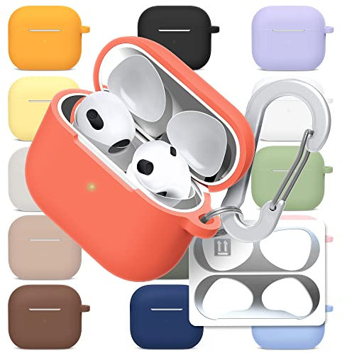 superdivision Silikon Hülle für AirPods 3 Stoßfest Schutzhülle mit Karabiner Staubdichter Metallic-Aufkleber kabelloses Laden [Front-LED Sichtbar]