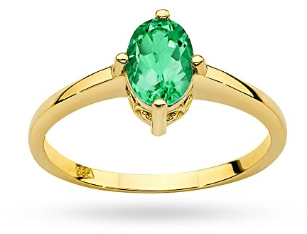 Damen-Goldring mit ovalem 0.80Ct Smaragd, 14 Karat Gold (585) | Goldring inklusive Box | Goldring für Frauen (Smaragd, 54 (17.2))