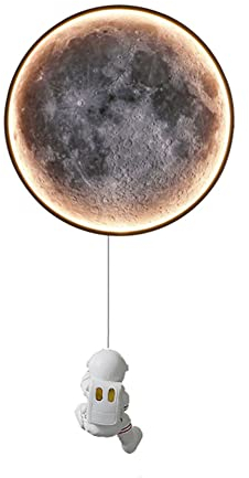 LED Mond Wandlampe Dimmbar 15W Modern Runde Innen Wandleuchte Nachttischlampe Mond Lampe Astronaut Wandbeleuchtung Nachtlampe für Jungen Mädchen Kinderzimmer Schlafzimmer Wohnzimmer Dekolampe,35cm