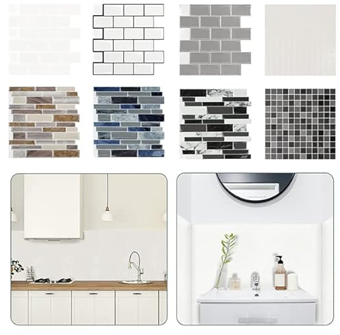 YUENFONG 10 Stück 3D Fliesenaufkleber 30x30 cm Wandfliese Aufkleber Klebefliesen, Tile Stickers Selbstklebend, für Küche Badenzimmer, Wäschekammer(Model B)