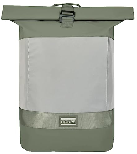 OAK25 Rolltop Rucksack Damen & Herren Grün - Reflective - Reflektierender Fahrradrucksack - Hohe Sichtbarkeit & Sicherheit - Fahrrad Daypack mit Laptop Fach - Wasserabweisend