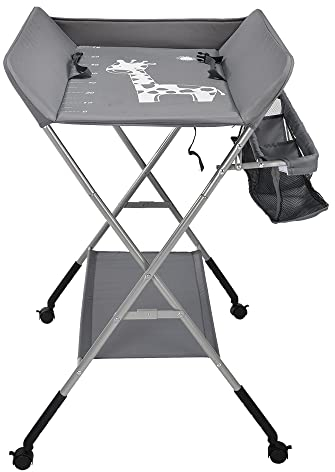 XUANYU Wickeltisch Klappbar, Höhenverstellbare Wickelkommode, Traglast bis 25 kg, Anwendbare Mütter Höhe: 145-175 cm (Grau-silber)