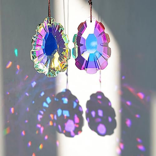 7,6 cm Kristall-Sonnenfänger mit facettiertem Prisma, AB-Farbe, 2 Stück, Fenster-Hänger, Monstera-Sonnenfänger, Regenbogen-Maker-Anhänger