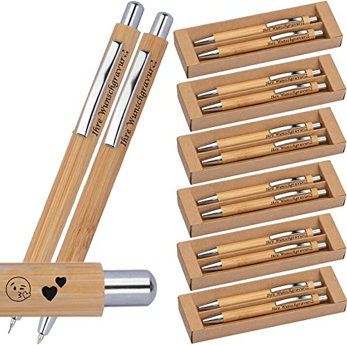 Generisch 50x Schreibset mit Kugelschreiber und Druckbleistift inklusive Gravur | Bambus | blau schreibend | Emojis Gravur möglich | Lasergravur | Werbekugelschreiber personalisiert (50)