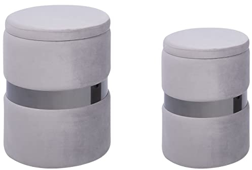 Beliani Pouf mit Stauraum rund Samt grau Metall 2er Set Sitzhocker Glamour Look Doris