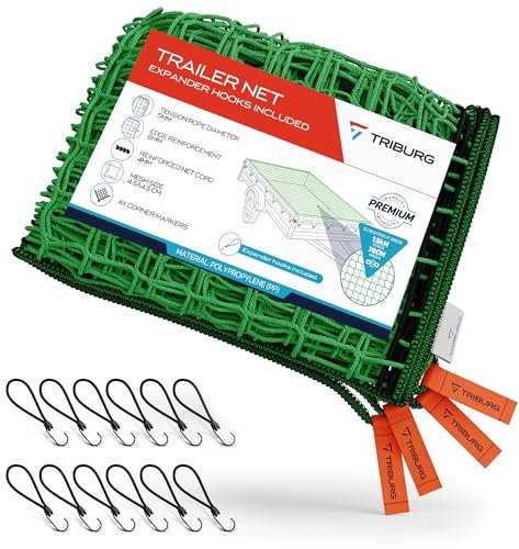 Anhängernetz 3,5x5 [DEKRA Geprüft] inkl. 12x Expander Haken - Anhänger Netz mit Eckmarkierungen und Randverstärkung inkl. 12x Gummispanner mit Haken
