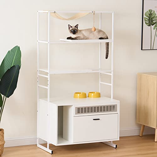 sogesfurniture Arbre à Chat 150 cm, Tour de Jeux pour Chats, Maison pour Chat, avec Porte, Niche pour Chat, Hamac, Plateformes, Meuble pour Chat Multi-Niveaux