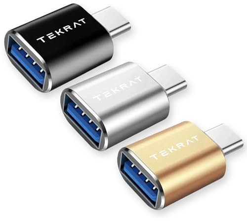 TEKRAT USB to USB C Adapter [3 Pack], USB C Male to USB 3.0 Female Converter OTG, High-Speed Data Transfer for iPhone 15, Macbook Pro, iPad Pro, Samsung Galaxy, Microsoft Surface etc.