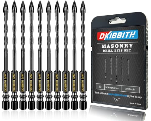 10 Pcs 3/16 Masonry Concrete Drill Bit Set for Tile Brick Glass Plastic Wood, Cross Tungsten Carbide Tip, Hex Shank, Work with Ceramic Porcelain Tile Wall Mirror Paver, 3/16 Inch Drill Bits,5mm.
