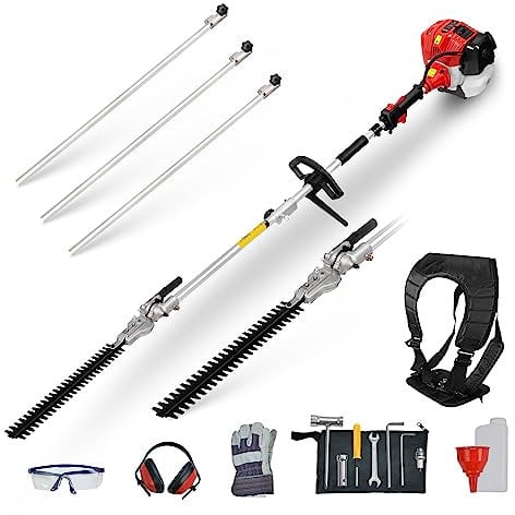 BU-KO 52cc Long Reach Petrol Hedge Trimmer and 3x 75cm Extension Pole, Precision Trimming for Tall Hedges & Bushes, Easy to Use, High Performance, Durable Steel Blade