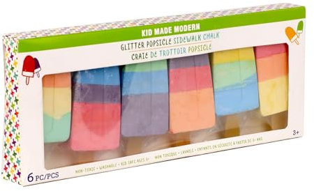 Kid Made Modern Popsicle Glitzerkreide-Set – ungiftige Eiskreide für lustige Spiele im Freien – waschbare farbige Gehwegkreide für Kinder (6 Stück)