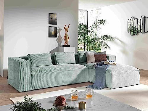 Lisa Design Stella – Ecksofa – Cordsamt – 4-Sitzer – moderner Stil – rechts Blau