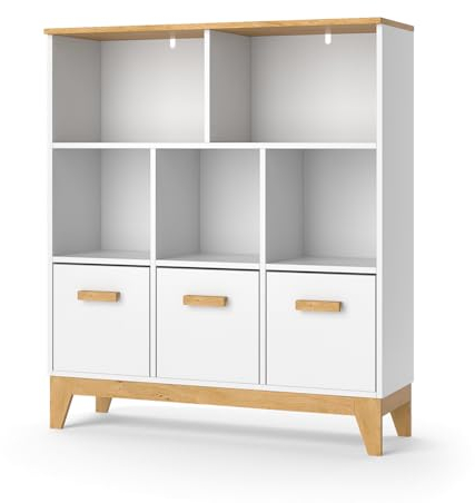 VitaliSpa Kinderregal Malia, Spielzeugregal für Faltboxen, Weiß/Eiche, 98.4 x 113.4 cm