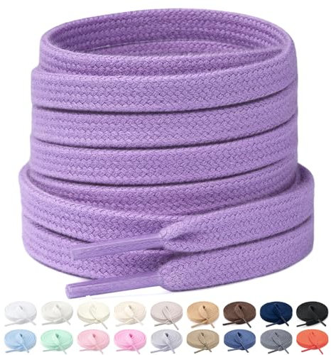 Stepace 2 Paires Lacets Plats Premium 100% Coton - Épaisseur 8 mm - Lacets Chaussures de Remplacement pour Baskets Sneakers Violet Clair 150