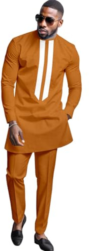 African Men's Formal Clothes Dashiki Shirt and Pant Two Piece Suit Traditional Long Sleeve Outfits, 44 6, S