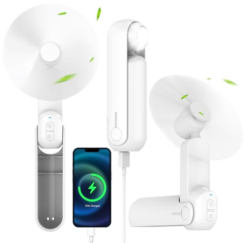 NONLOCK 4 IN 1 Portable Mini Handheld Fan,Personal Foldable Cooling Travel Fan, Pocket Hand Fan for Face Lash,Desk Fan,Flashlight,Summer Concerts Camping, Birthday Gifts for Women Mom (White)