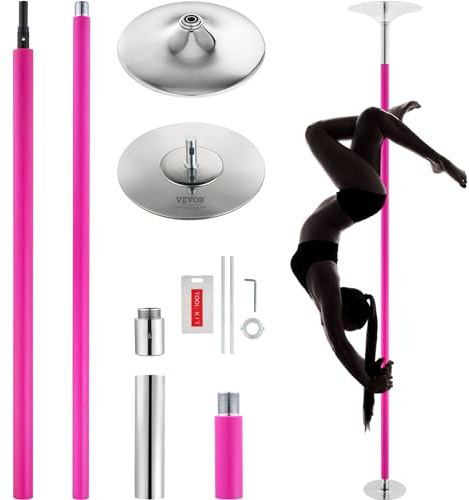 VEVOR Barre de Pole Dance Professionnelle, Pôle de Danse Statique et Rotatif, Kit de Danse à la Barre Verticale, Amovible et Portable, Poteau en INOX Robuste 40 mm, Réglable en Hauteur, pour Club Gym