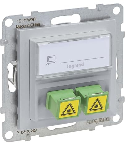 LEGRAND, SEANO SC/APC Monomode Glasfaser-Steckdose, 2 Glasfaserkabel, Duplex Adapter, Farbe: Aluminium, 765289