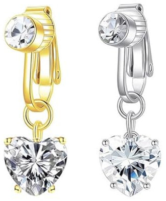 NTRUXZP 2 Pièces Faux Percing au Nombril pour Femme Faux Piercing Nombril Clip Acier Chirurgical Fake Piercing de Nombril avec Coeur Papillon CZ Dangle Faux Anneaux Nombril Non Percé Piercing Bijoux