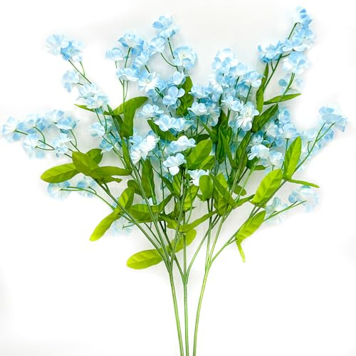 Blaue Blumen zur Dekoration, 3 Stück, künstliche Blumen, Vergissmeinnicht Blume, 47 cm, Seidenblumen, UV-beständig, Kunstblume für Valentinstag, Blumenarrangements, Hochzeitsfeier, Vasenfüller
