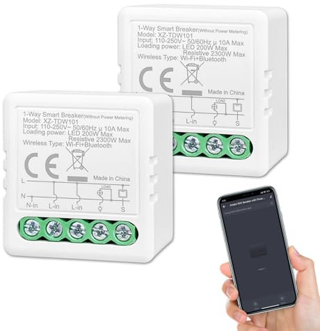 ANTELA Interruptores Relé Inalámbricos,Control APP,Por Voz, mini Interruptor Inteligente Wifi+Bluetooth,Compatible con Alexa y Google Home,1 Canal 10A