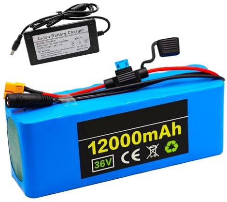 GNIUBBDB 36V 12Ah 10S3P E-Bike Lithium Ion Battery Pack with Charger Built-in BMS for 200-750W Electric Bicycle Motor T Plug