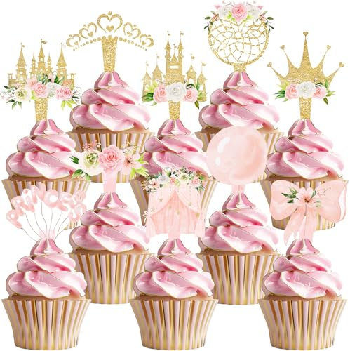 40 Pcs Princess Cupcake Toppers - Elegant Princess Party Decorations and Princess Cake Decor - Perfect for Princess Birthday Cupcake Toppers, Princess Baby Shower, and Fairy Tale Theme Party