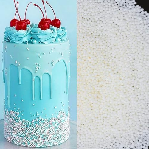 Lozadia 100g Edible Sprinkles Metalic Pearl Sprinkles Of Pearl Sugar Cake Sprinkles, Edible Cake Decorations, Sugar Balls for Cupcake Cakes Sprinkle On Birthday Wedding Party (White Nonpareils)
