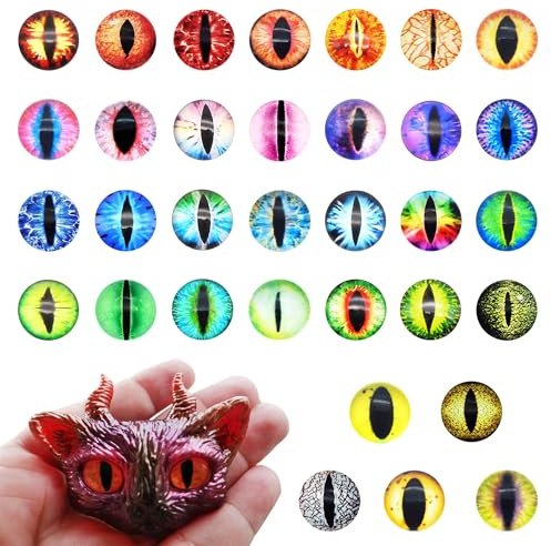 Julie Wang 20PCS 30MM Vertical Pupil Dragon Eyes Glass Cabochon for Polymer Clay Animal Models Making Sculptures Props Craft Jewelry DIY Findings
