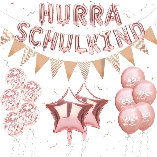 ALEGRE Schulanfang Einschulung Deko Mädchen,Deko Einschulung Set,Luftballons Hurra Schulkind Girlande,Schuleinführung Wimpelkette,ABC Zuckertüte Luftballon,Stern Folienballon Schulkind 2025 Dekoration