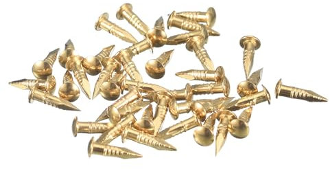 sourcing map 70Pcs Small Tiny Nails 2x10mm(DXL) Tiny Brass Nails Hardware Round Head Brass Nail for Wooden DIY Projects Decorative Boxes Household, Brass Tone