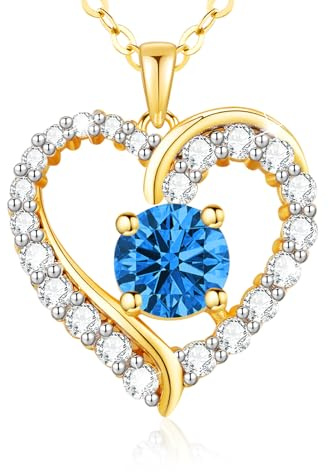 LAVUMO Halskette Damen Herz Kette Damen Geburtsstein Halsketten für Frauen | Geschenke für Frauen Sie Freundin Geburtstag Valentinstag Weihnachten Muttertag Hochzeitstag Jahrestag Schmuck