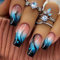RUNRAYAY Square Blue Press on Nails, Flower Halo Flame Stick on Nails, Summer Fake Nails Reusable Acrylic Stick on False Nails Kit for Women