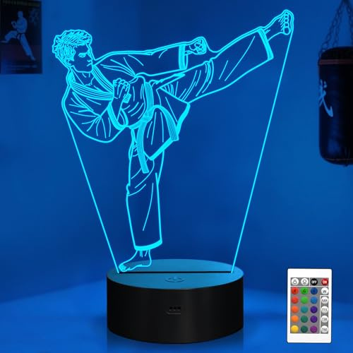 OkiyiD Lampada notturna per taekwondo, per ragazzi e uomini, con illusione 3D, con telecomando in 16 colori, accessori per taekwondo, karate, arti marziali, regalo per ragazzi e uomini, decorazione