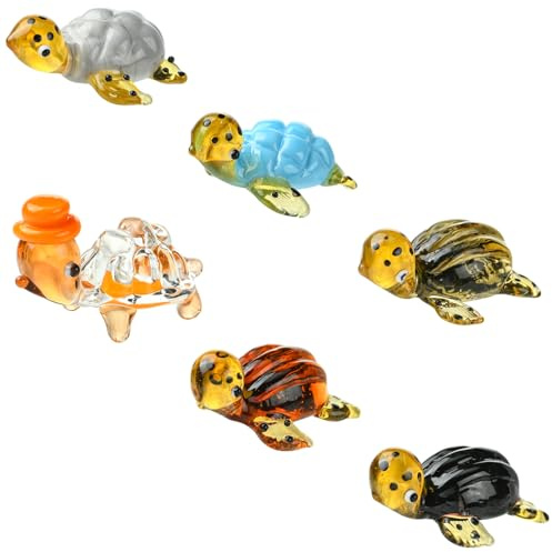 WEWAYSMILE 6 piezas mini figuras de animales de cristal sopladas a mano, figuras de cristal de tortuga marina coleccionables para oficina, hogar, decoración de escritorio, regalo (oscuro)