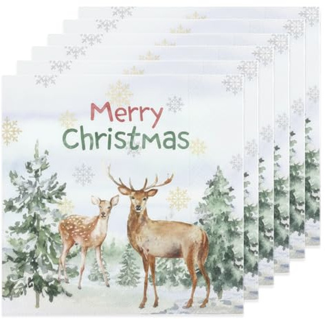QITHGYD 40 Stück Servietten Weihnachten, 33x33 cm Premium Weihnachtsservietten mit Hirsch-Motiv & Merry Christmas, Ideal für zauberhafte Tischdeko Weihnachten & Basteln, Edle Weihnachts Serviette