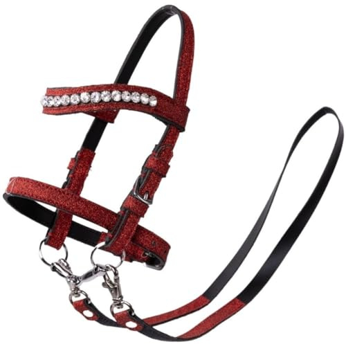 RL24 - Spielzeugtrense von My Hobby Horse – Steckenpferd Trense – mit abnehmbarem Gebiss & Zügel – Stirnband mit glänzenden Steinen – Weihnachtskollektion – Stockpferd Zubehör – Rot
