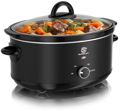 SUPERLEX Slow Cooker 6,5L Großer Elektrischer Schongarer Mit Keramiktopf | Glasdeckel Temperaturstufen Warmhaltefunktion 270W Für Familienfeiern Suppen Eintöpfe Fleischgerichte Einfach Reinigen