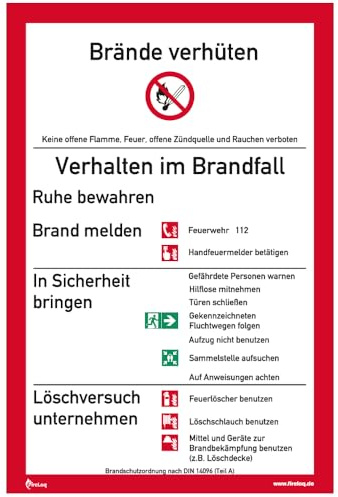 FireLoq Brandschutzordnung Teil A Brände verhüten 20 cm x 30 cm Folie selbstklebend, nicht nachleuchtend DIN 14096