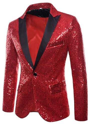 Pailletten Anzug Herren Glitzer Sakko Party Outfit Festliche Kleidung Glänzend Silvester Herrensakko Elegant Karneval Kostüm Anzugjacke Tanzen Fashion Anzugmantel Einfarbige Sportsakko 3XL-5XL