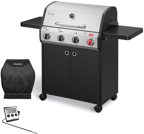 Enders® Gasgrill Chicago Next 4 R Turbo Standgrill, 4 Edelstahlbrenner, 13 kW, 800°C TURBO ZONE™, SWITCH GRID™ Gussrost, fahrbar, inkl. Wetterschutzhülle + Fleischthermometer