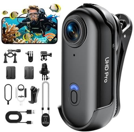 SecuraLen Action Cam Subacquea Impermeabile 30m, 1080P HD WiFi Body Cam 360, Obiettivo 150° Dash Cam Moto, Design Pollice, Supporta Condivisione Social per Immersioni