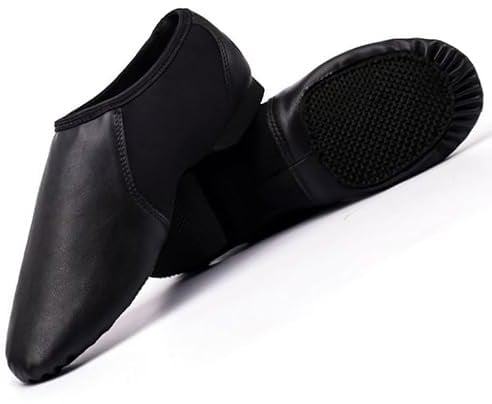 ISMUN Jazz Shoes Slip On Real Leather Dance Shoes for Girls and Women, Split Sole with Neoprene in Center for Modern and Contemporary Performance