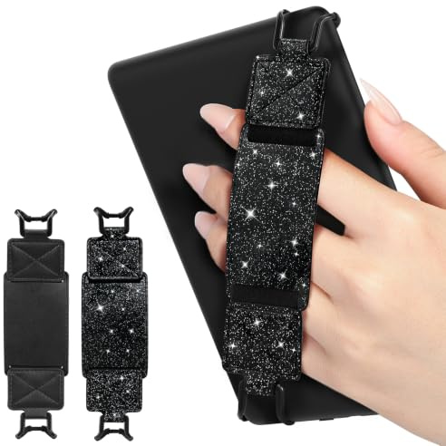 MoKo 2P Handschlaufe für 6-8 Kindle eReaders Tablets,Schwarz/Glitzer | Kindle Zubehör für 6-8 Kindle/Kobo/Sony E-Book Tablets, Schwarze Elastisches Halteband Leicht ,Leichter Fingerhalterung