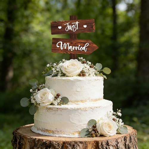 Just Married Cake Topper Hochzeit, Just Married Tortendeko, Rustikale Holz Tortenstecker Hochzeit, Hochzeitstorten Deko, Hochzeitstorte Deko, Wedding Cake Topper Für Verlobung Und Hochzeitsfeier