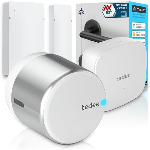 Tedee GO2 Alu Cerradura Inteligente con WiFi, Bluetooth y Sensor de Puerta, Acceso Remoto y Notificaciones por App, Bloqueo Automático sin Llave | Alexa, Google Home, Apple HomeKit, SmartThings Matter