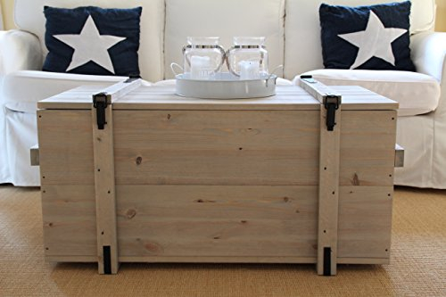 Uncle Joe´s Truhe Couchtisch Truhentisch im Vintage Shabby chic Style aus Massiv-Holz in grau mit Stauraum und Deckel Holzkiste Beistelltisch Landhaus Wohnzimmertisch Holztisch